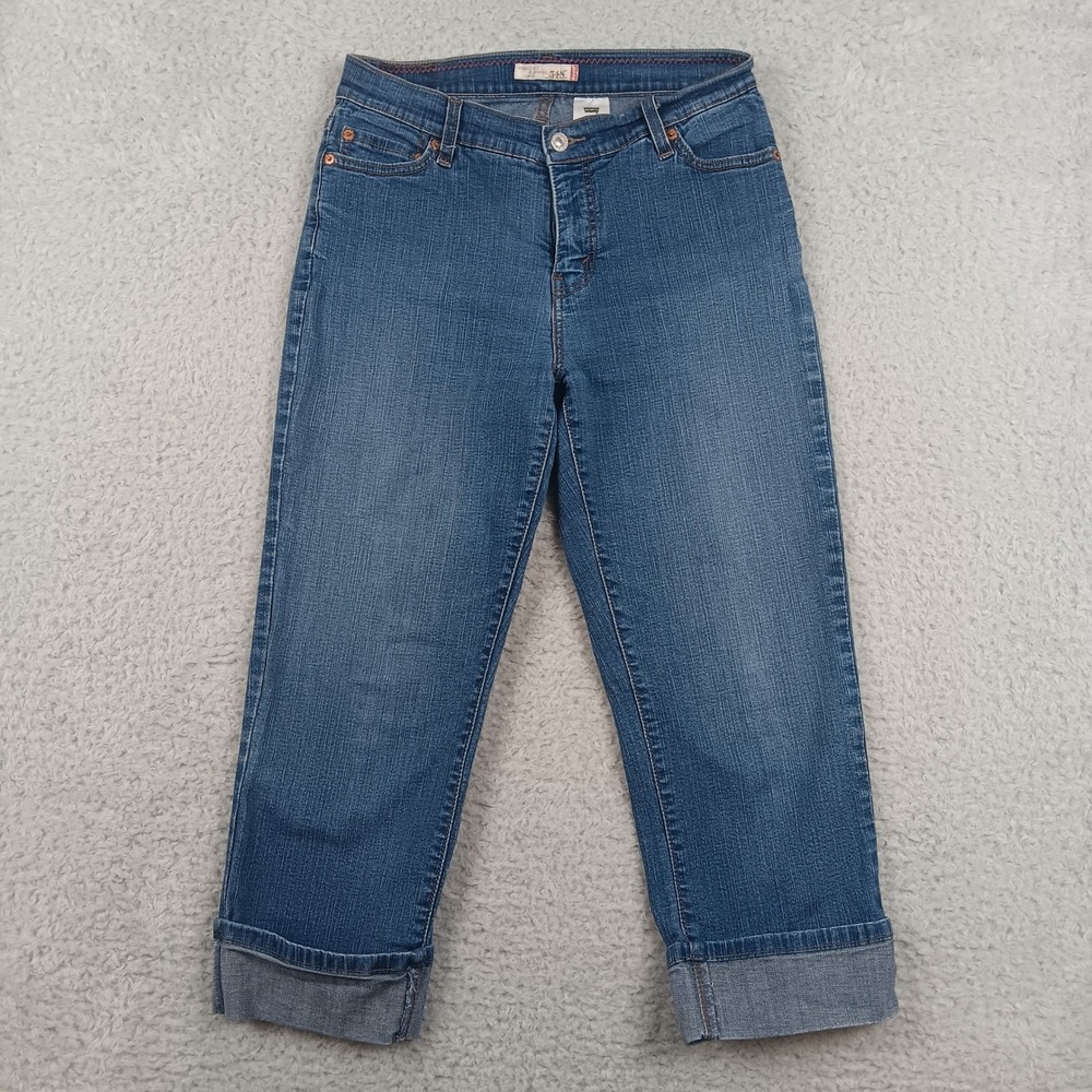 Levi Capri 548 Perfectly Slimming Womens 10 Blue Cuffed Denim Jean 548